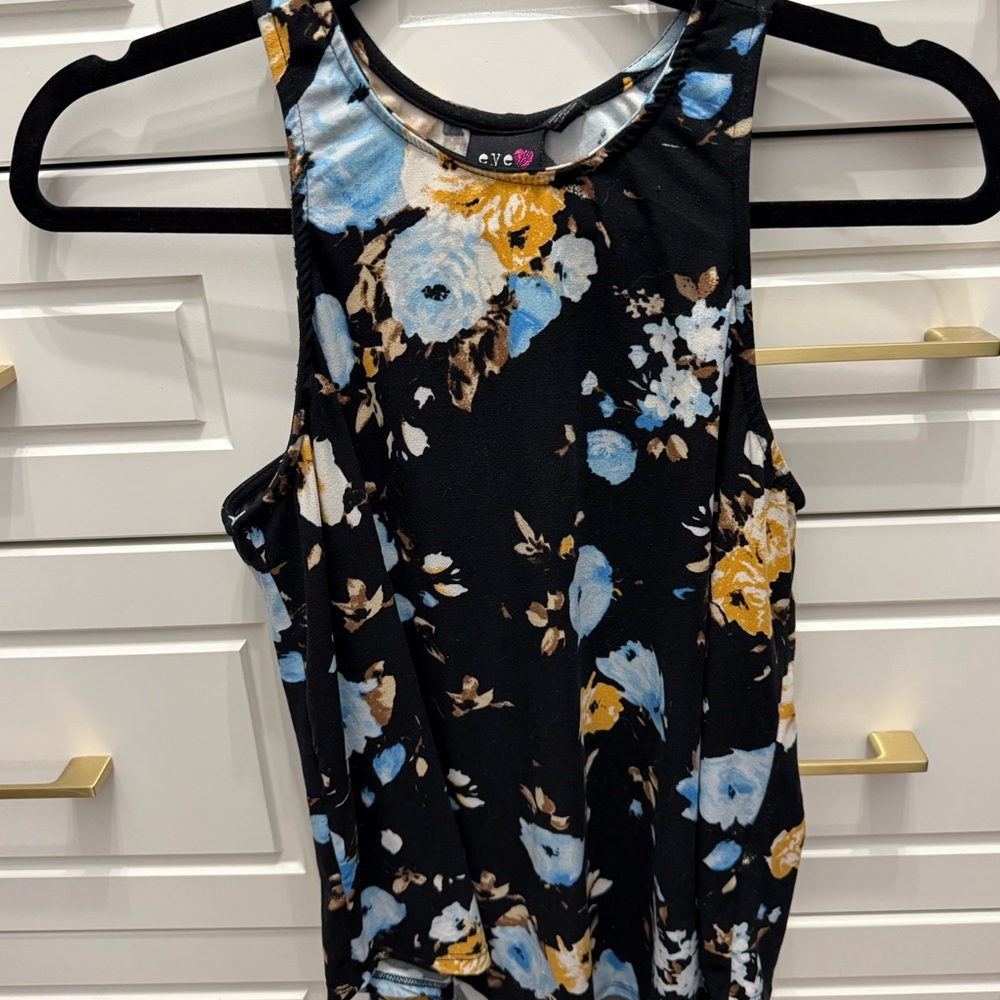 Floral Sleeveless Top - Black and Blue